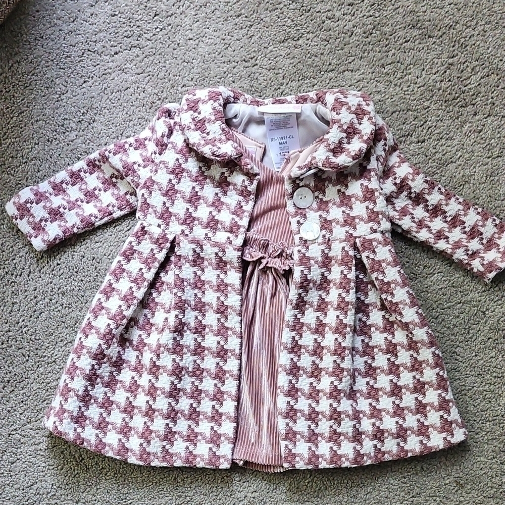 Stylish Kids Houndstooth Coat - Pink & White
